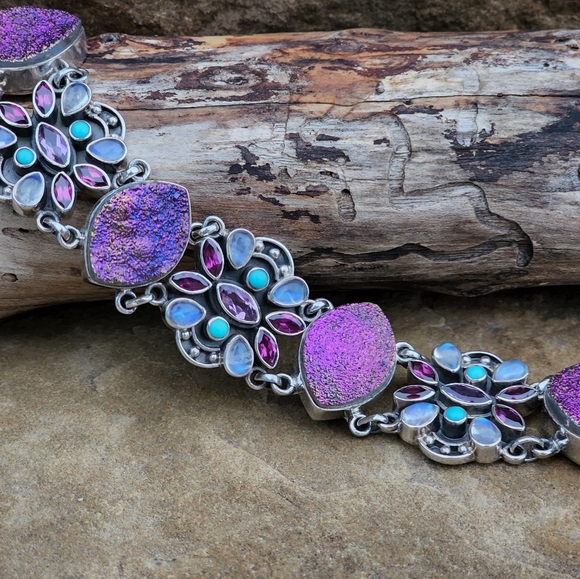 Nicky Butler 925 Sterling Silver Druzy Designer Signed Gemstone Bracelet NB 💙💜